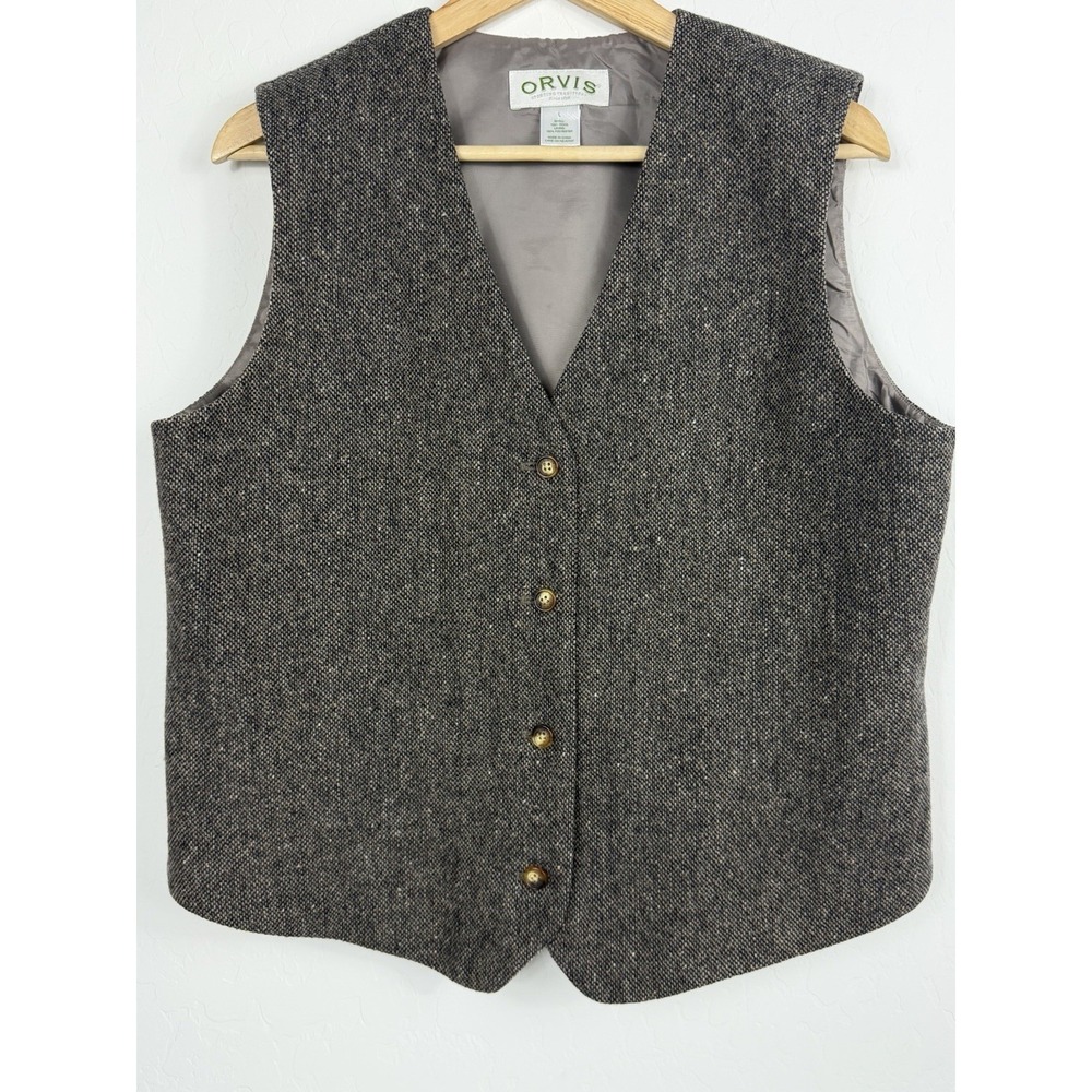Vintage Orvis Wool Tweed Vest Womens Large Brown Academia Equestrian Preppy